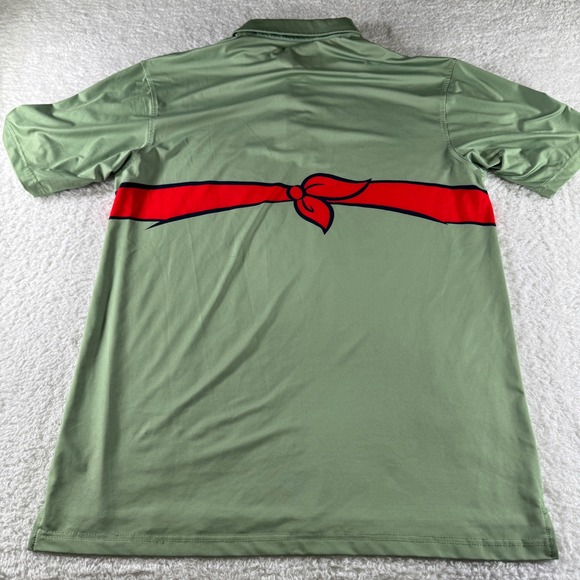 RSVLTS Polo Shirt Men Sz M Green Ninja Turtles TMNT Raphael Breakfast Balls Golf - Picture 5 of 5